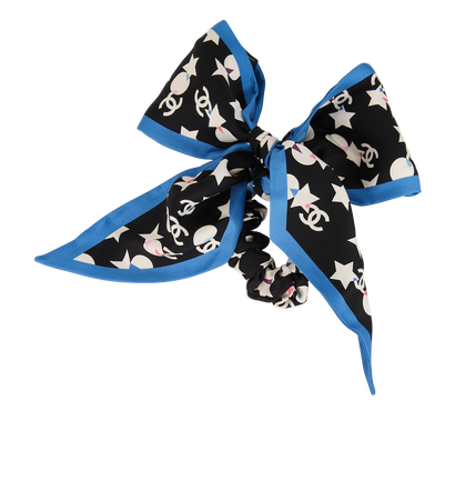 Chanel CC Star Print Hair Scrunchie, &pound;220, Accessories, Black/Blue, Silk, Front view